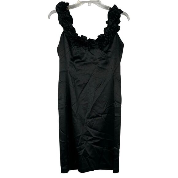 London Times Petite Satin Ruffle Neck Sheath Solid Dress 6P - Picture 1 of 10